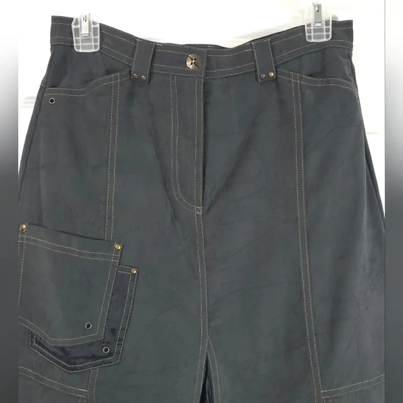 Vintage Blue Cargo Maxi Skirt M Contrast Stitch Pleated Godet Utilitarian Vtg - Picture 7 of 10